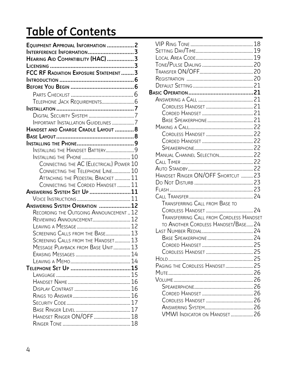 GE 00025467 User Manual | Page 4 / 100