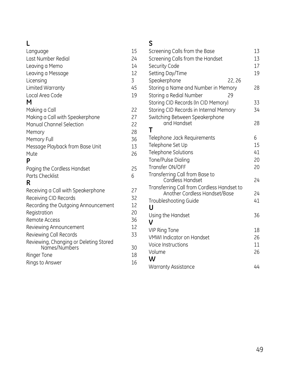 49 l | GE 00025467 User Manual | Page 49 / 100