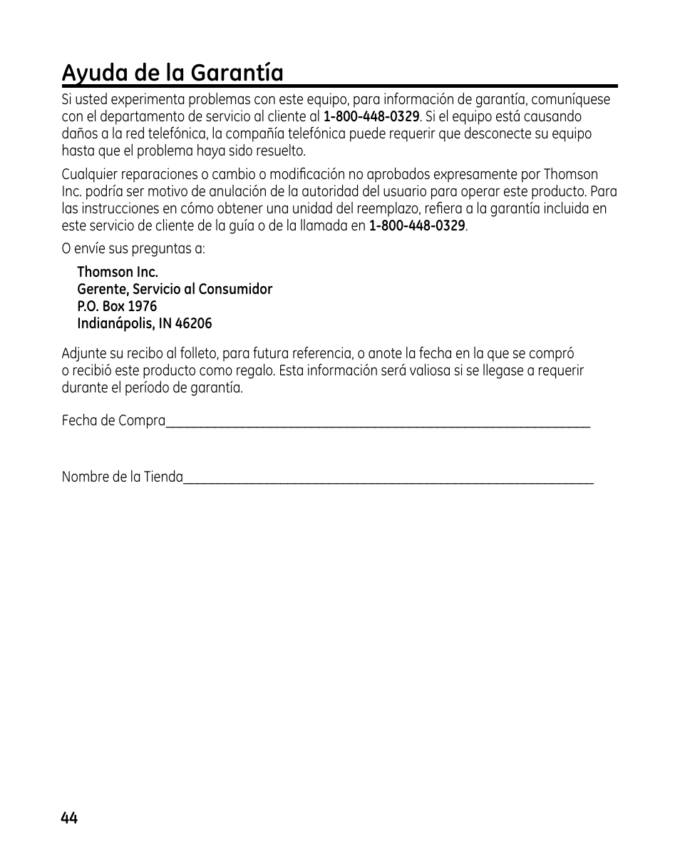 Ayuda de la garantía | GE 00025467 User Manual | Page 94 / 100