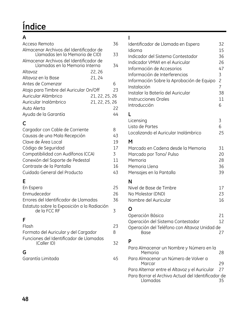 Índice | GE 00025467 User Manual | Page 98 / 100