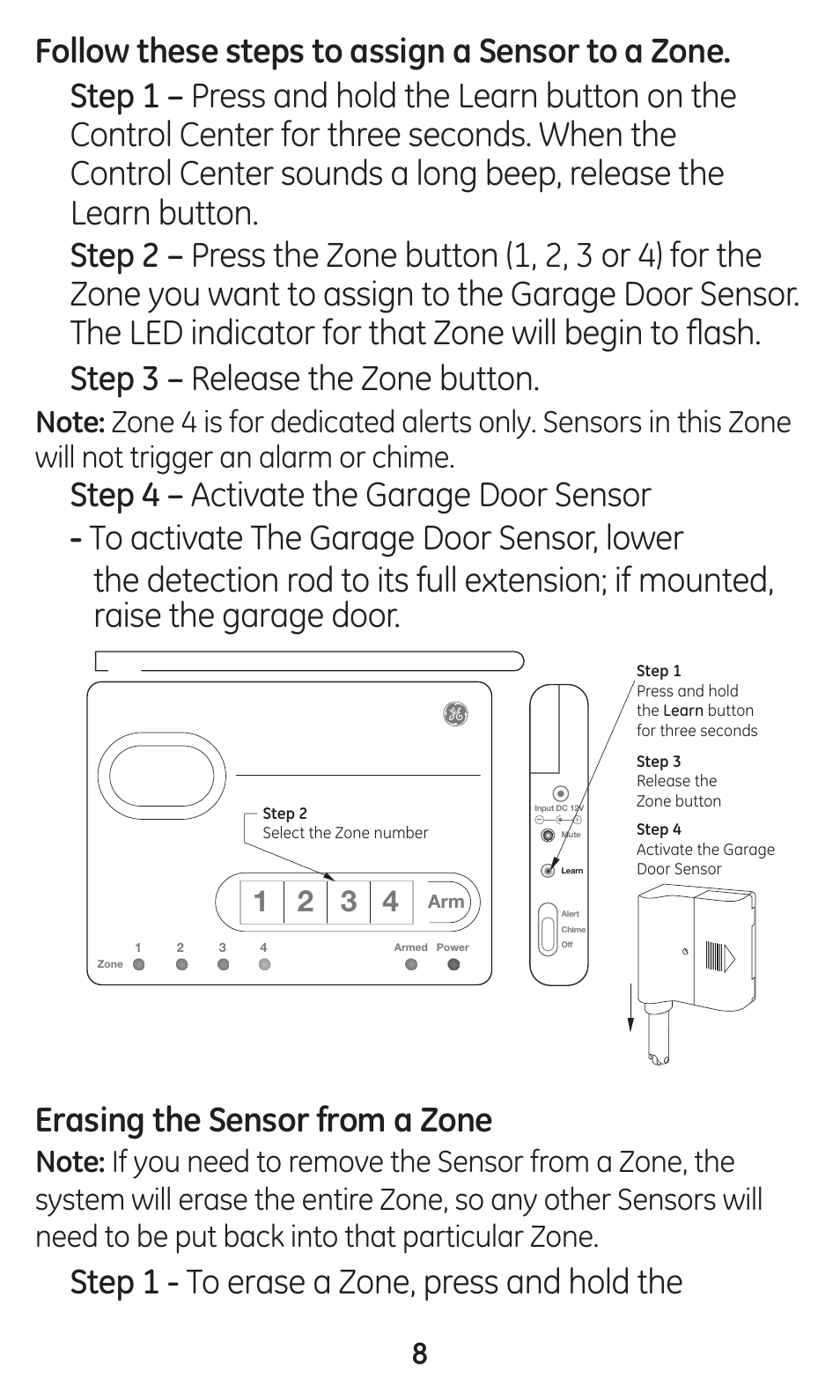 Step 1 - to erase a zone, press and hold the | GE 45130 User Manual | Page 8 / 16