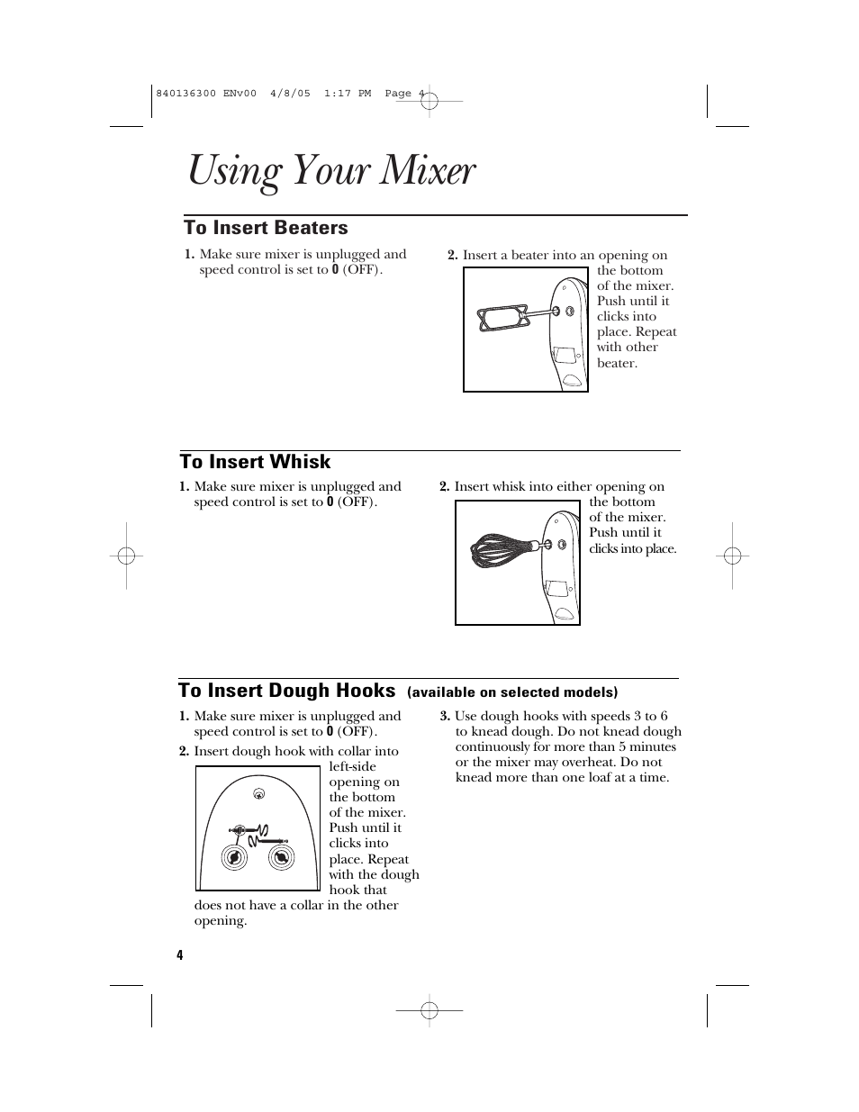 Using your mixer | GE 169024 User Manual | Page 4 / 10