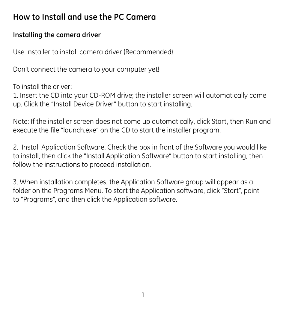 How to install and use the pc camera | GE 98061 User Manual | Page 3 / 32