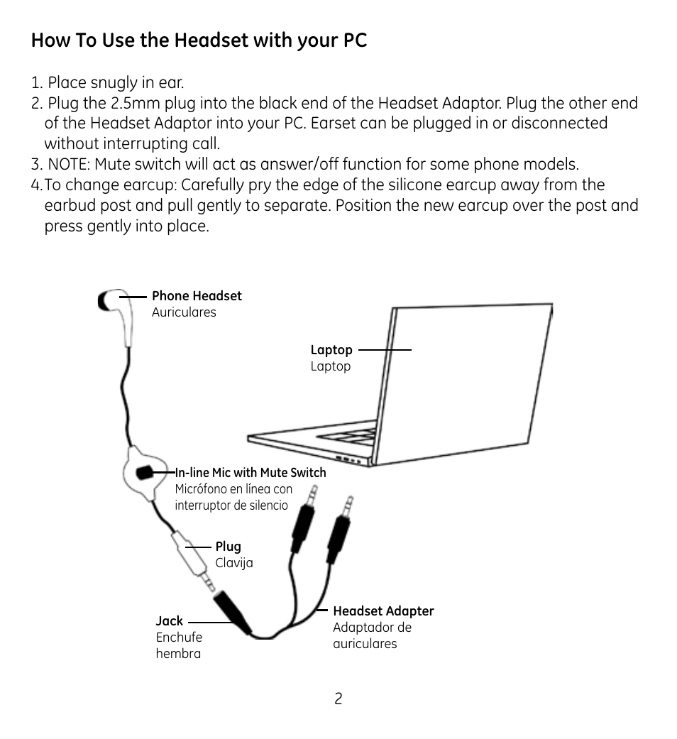 How to use the headset with your pc | GE 98061 User Manual | Page 4 / 32