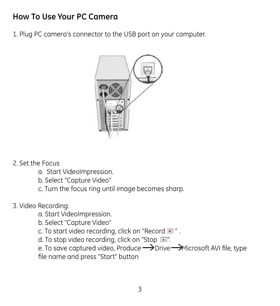 How to use your pc camera | GE 98061 User Manual | Page 5 / 32