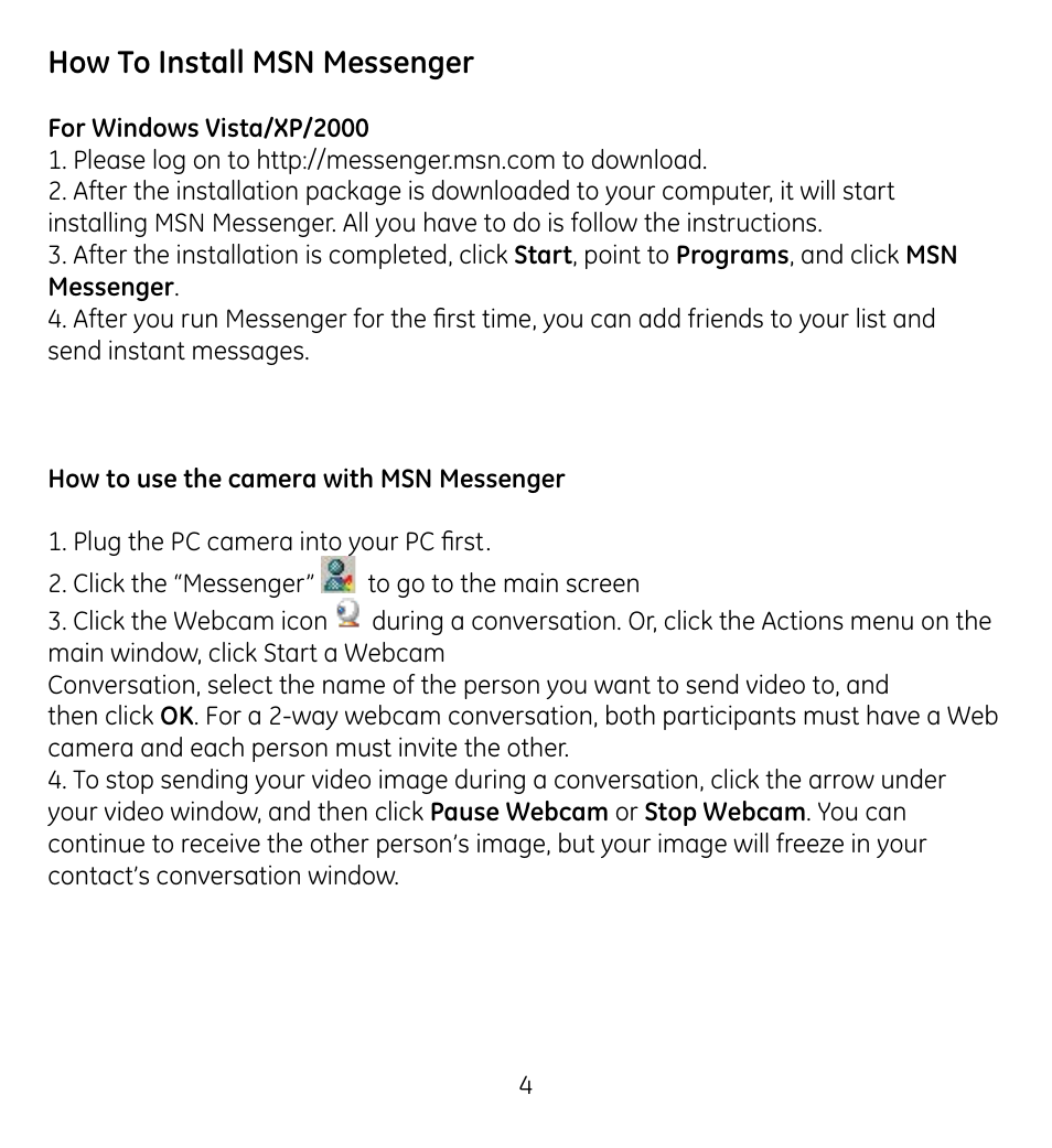 How to install msn messenger | GE 98061 User Manual | Page 6 / 32
