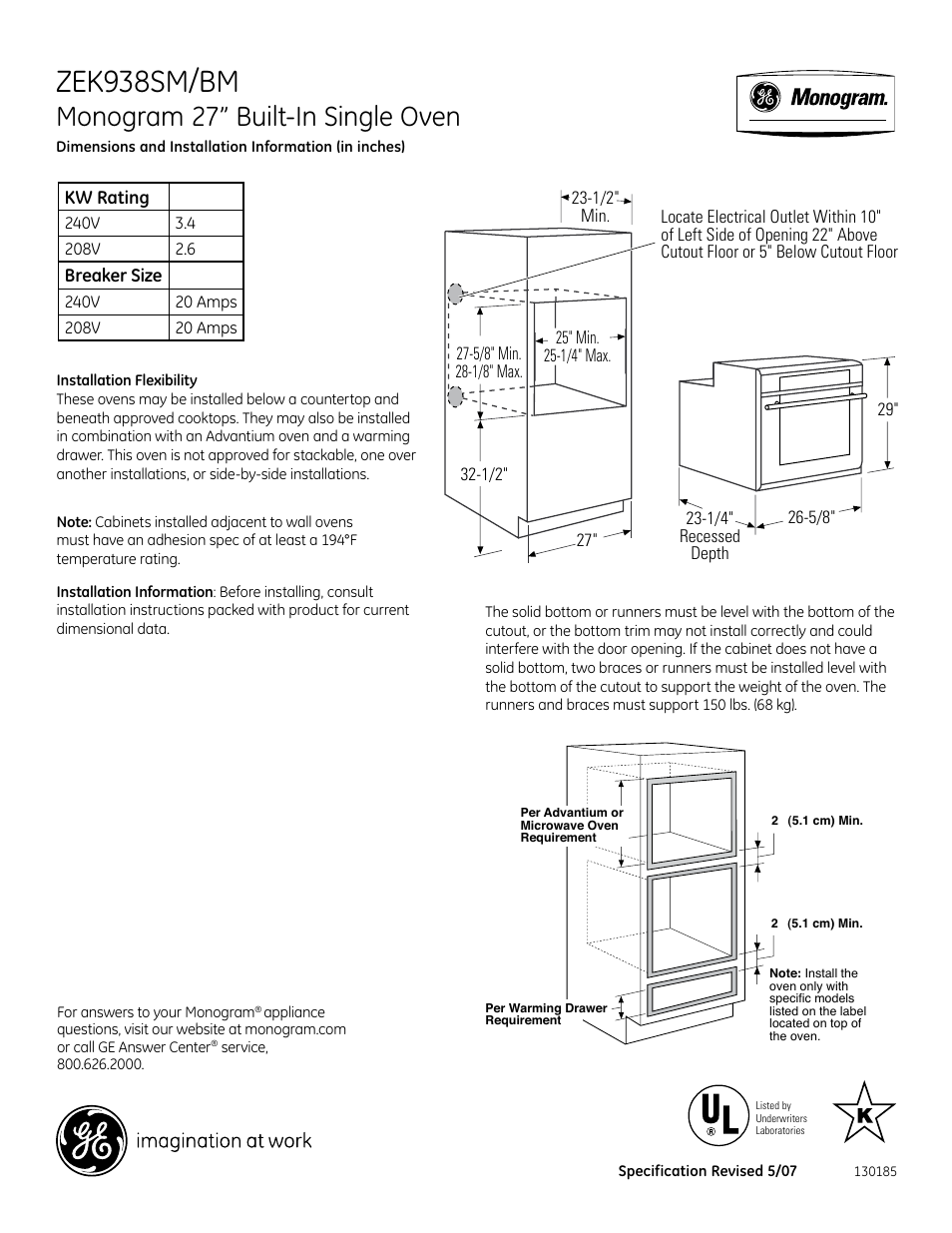 GE ZEK938SM/BM User Manual | 2 pages