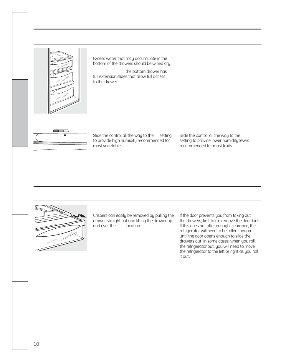 Crispers and pans, About crisper removal, About the crispers and pans | GE 29 User Manual | Page 10 / 112