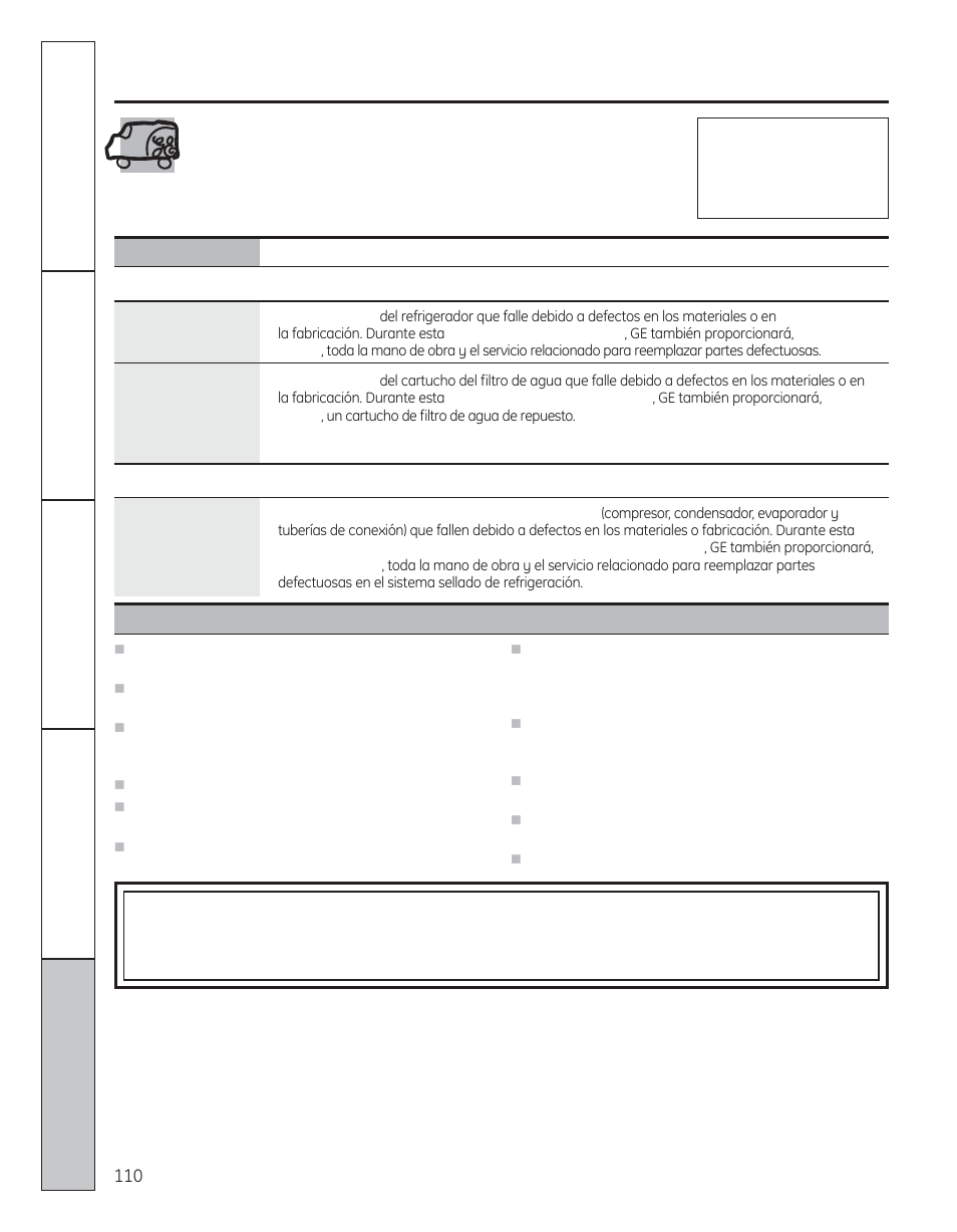 Servicio al consumidor, Garantía, Garantía del refrigerador | GE 29 User Manual | Page 110 / 112