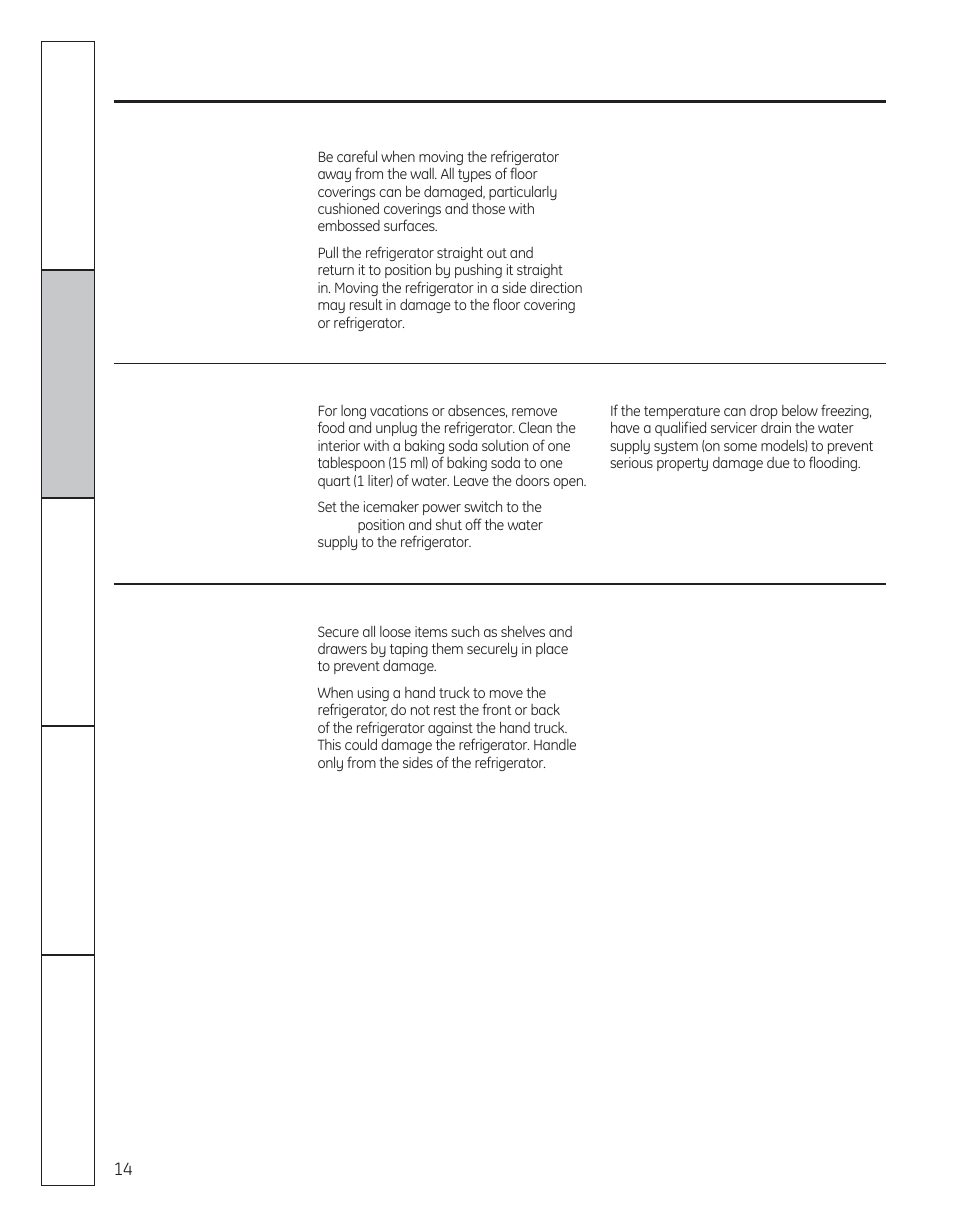 Care and cleaning of the refrigerator, Cont.) | GE 29 User Manual | Page 14 / 112