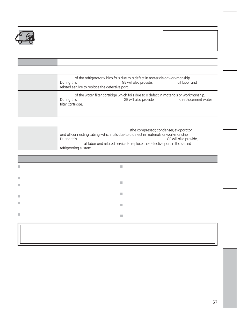 Warranty (u.s.), Refrigerator warranty | GE 29 User Manual | Page 37 / 112