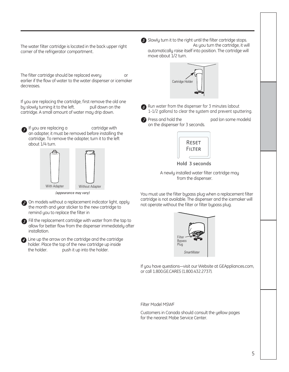 Water filter, About the water filter, On some models) | GE 29 User Manual | Page 5 / 112