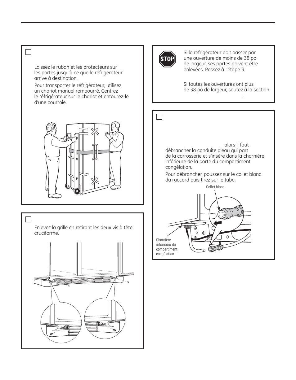 Installation, Déménagement du réfrigérateur, Instructions d’installation | GE 29 User Manual | Page 54 / 112