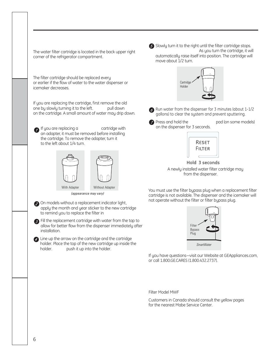 About the water filter, On some models) (cont.) | GE 29 User Manual | Page 6 / 112