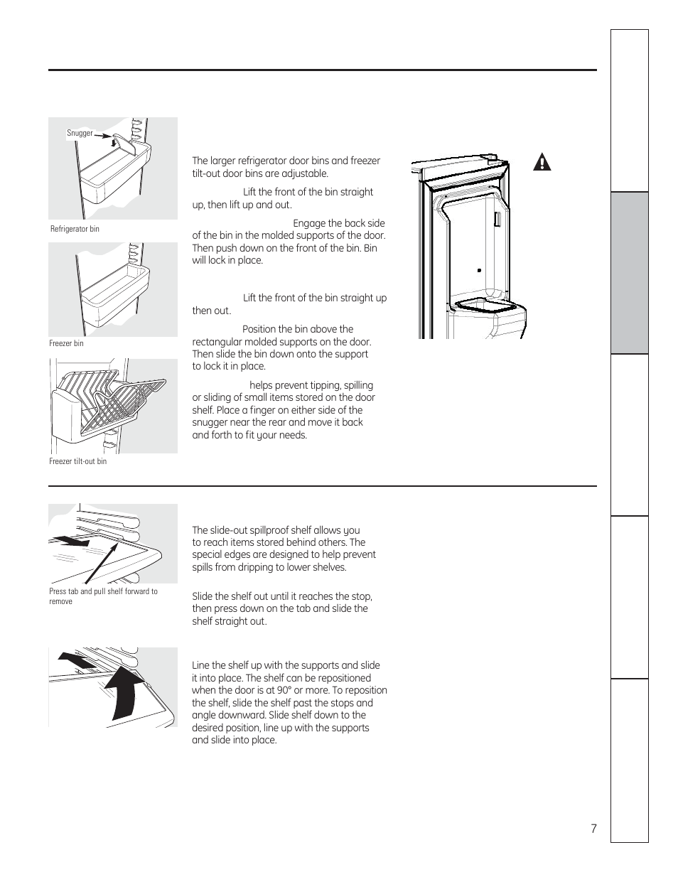 Shelves and bins, About the shelves and bins | GE 29 User Manual | Page 7 / 112