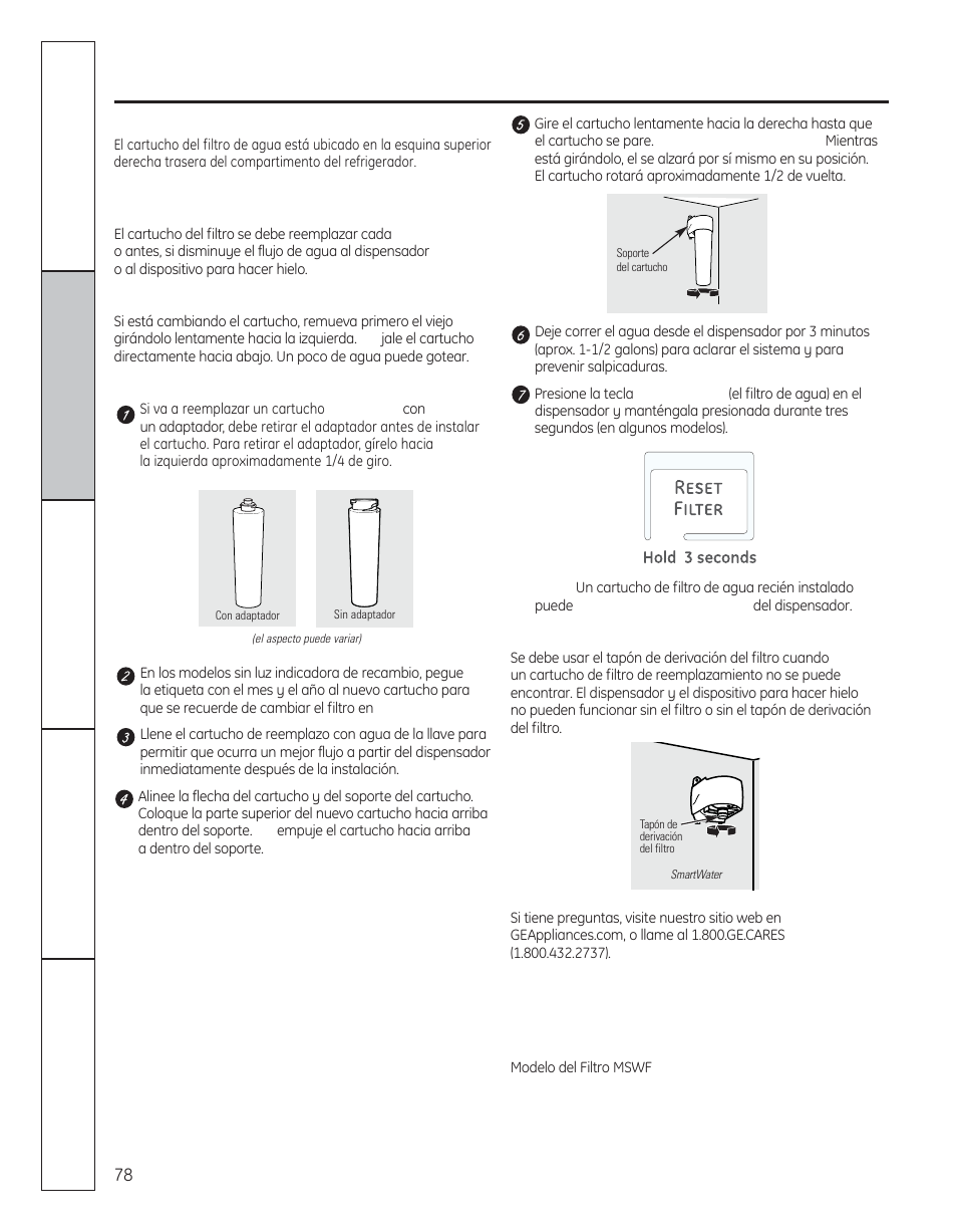 El filtro de agua, En algunos modelos) | GE 29 User Manual | Page 78 / 112