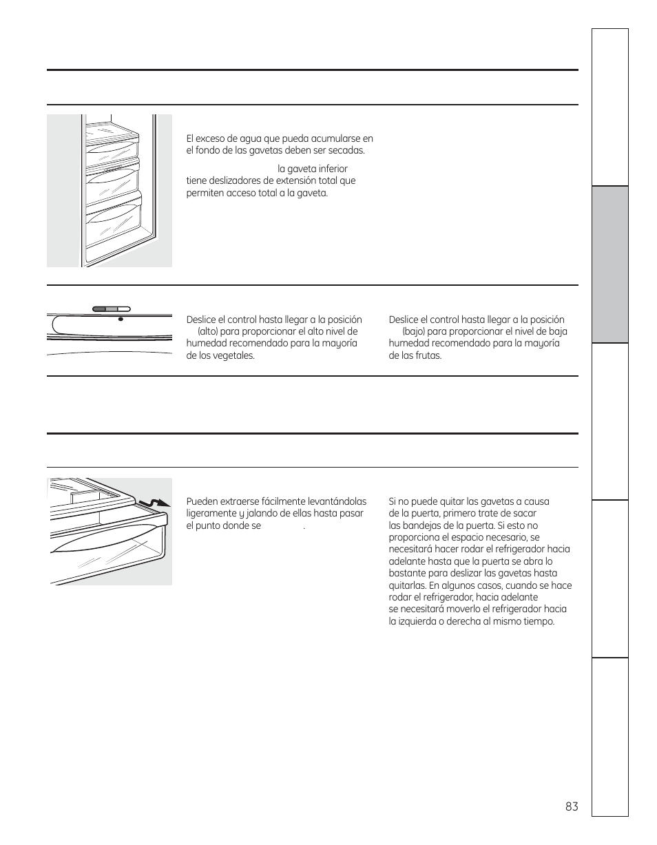 Gavetas y cacerolas, Cómo sacar las gavetas | GE 29 User Manual | Page 83 / 112