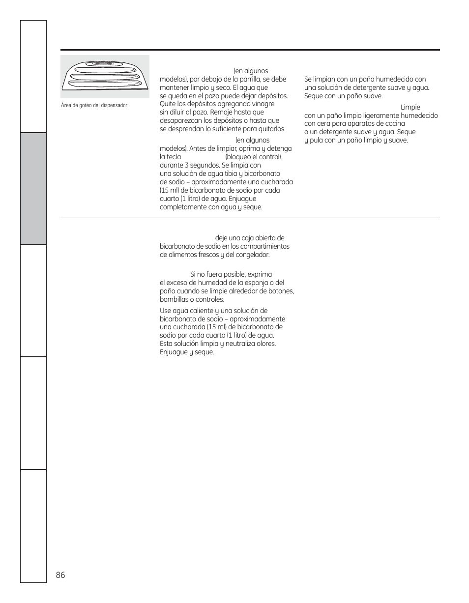 Instrucciones de operación, Cuidado y limpieza del refrigerador | GE 29 User Manual | Page 86 / 112