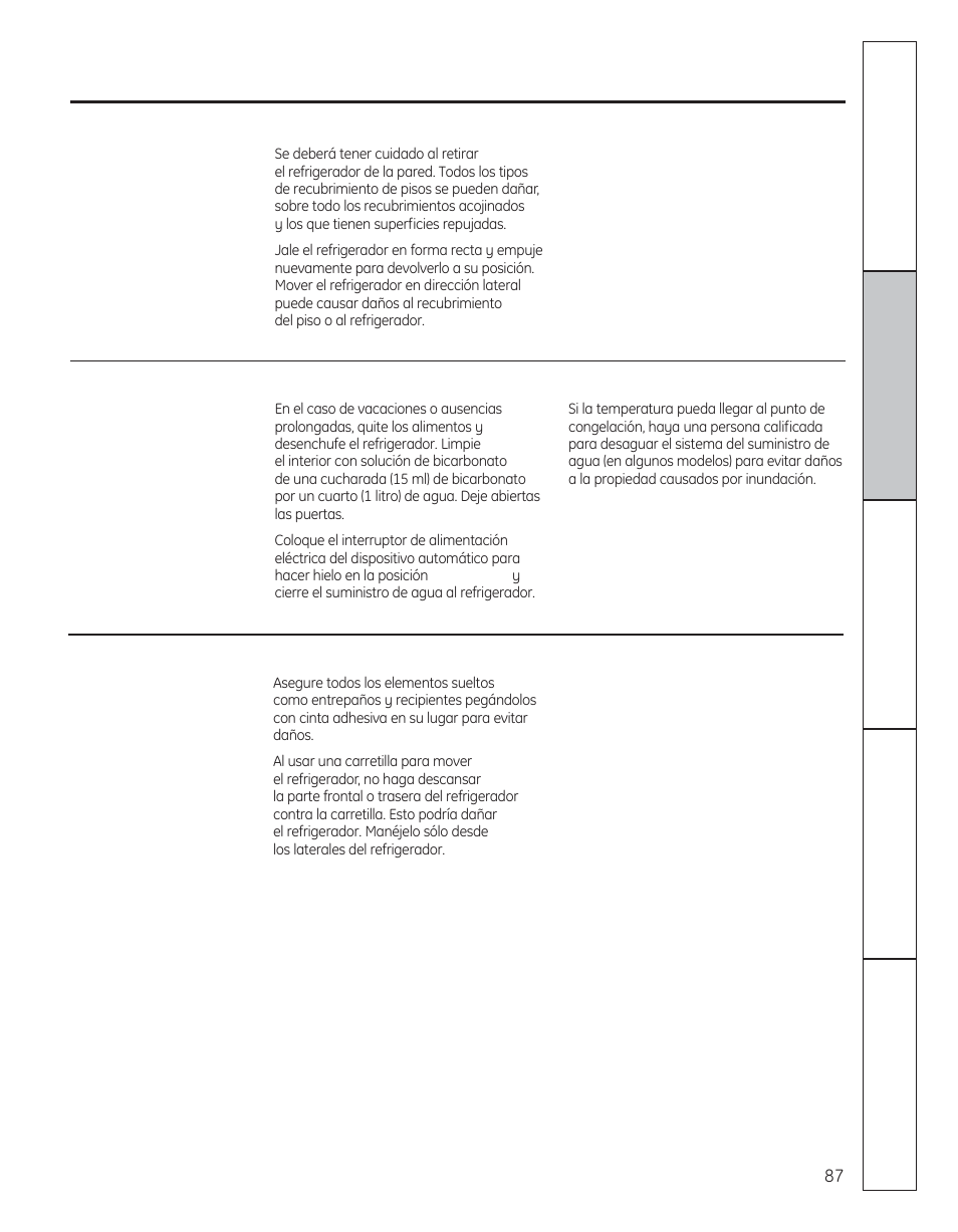 Cuidado y limpieza del refrigerador | GE 29 User Manual | Page 87 / 112