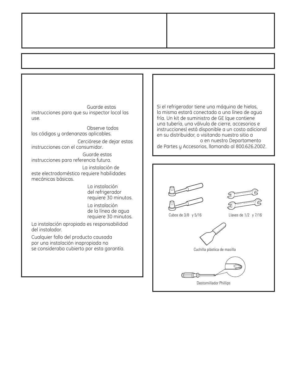 Preparación para instalar el refrigerador, Instrucciones refrigerador para la instalación, Importante | GE 29 User Manual | Page 89 / 112