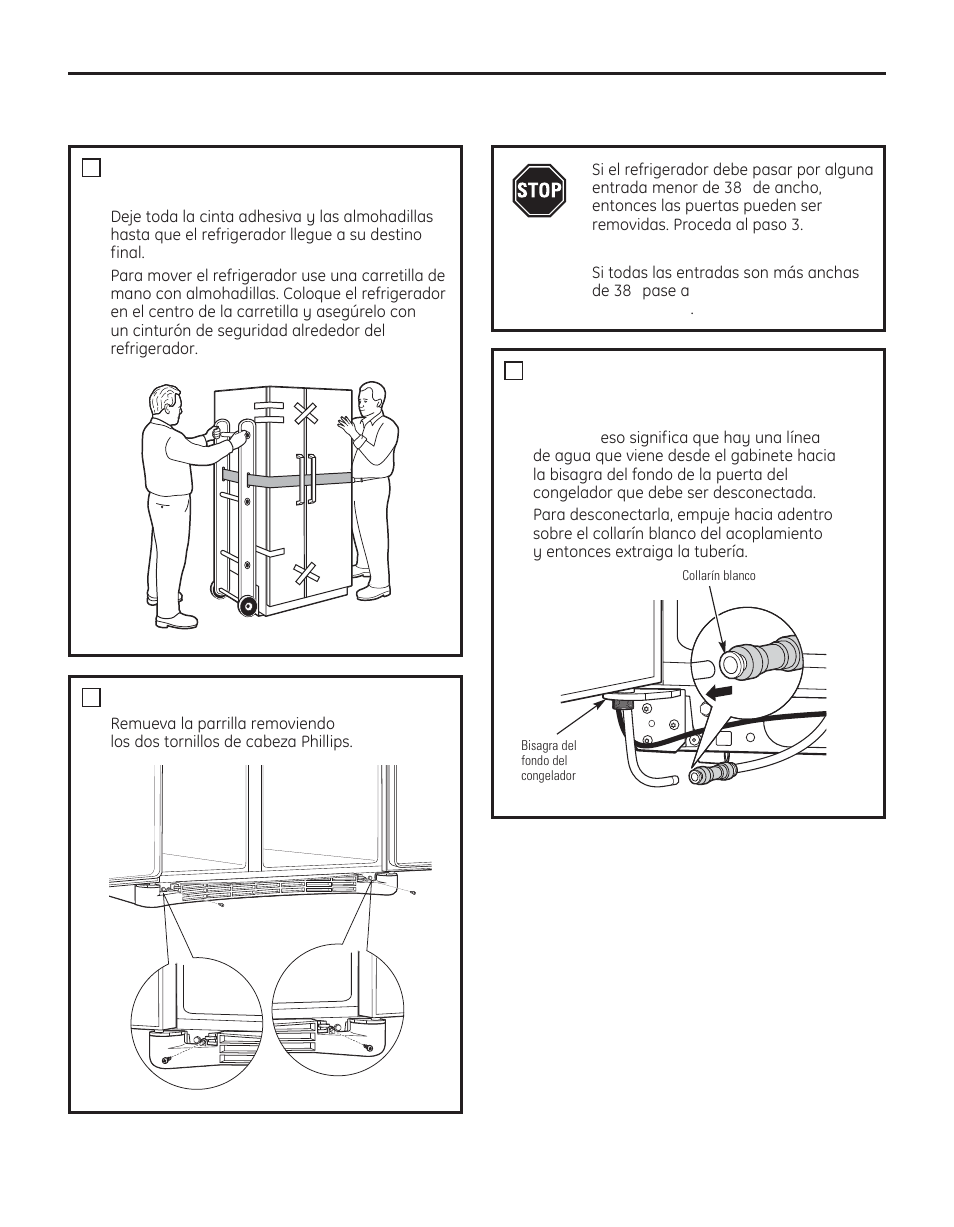 Cómo mover el refrigerador, Instrucciones para la instalación | GE 29 User Manual | Page 90 / 112