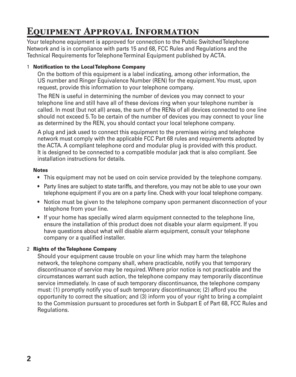 Equipment approval information | GE 25880 User Manual | Page 2 / 100