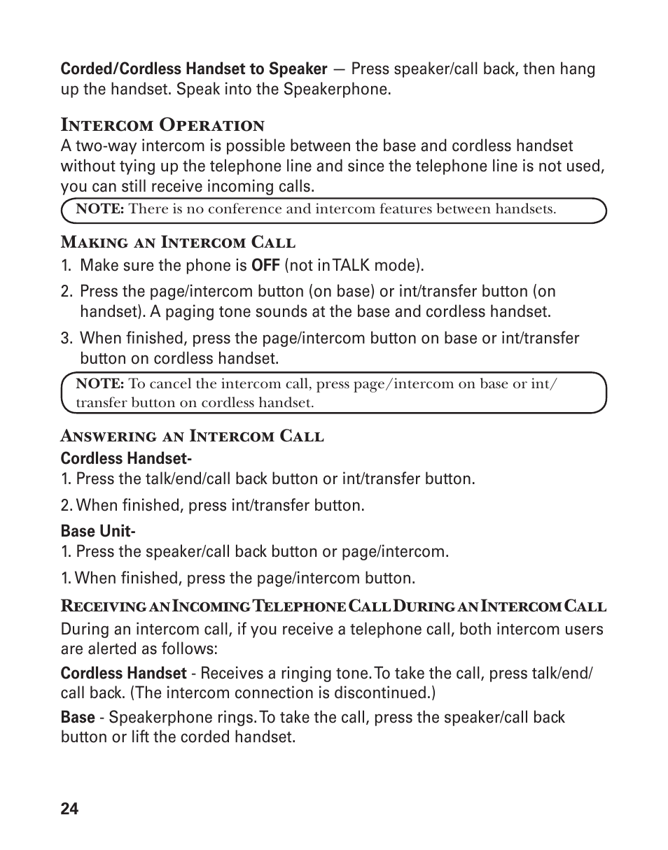 Intercom operation | GE 25880 User Manual | Page 24 / 100