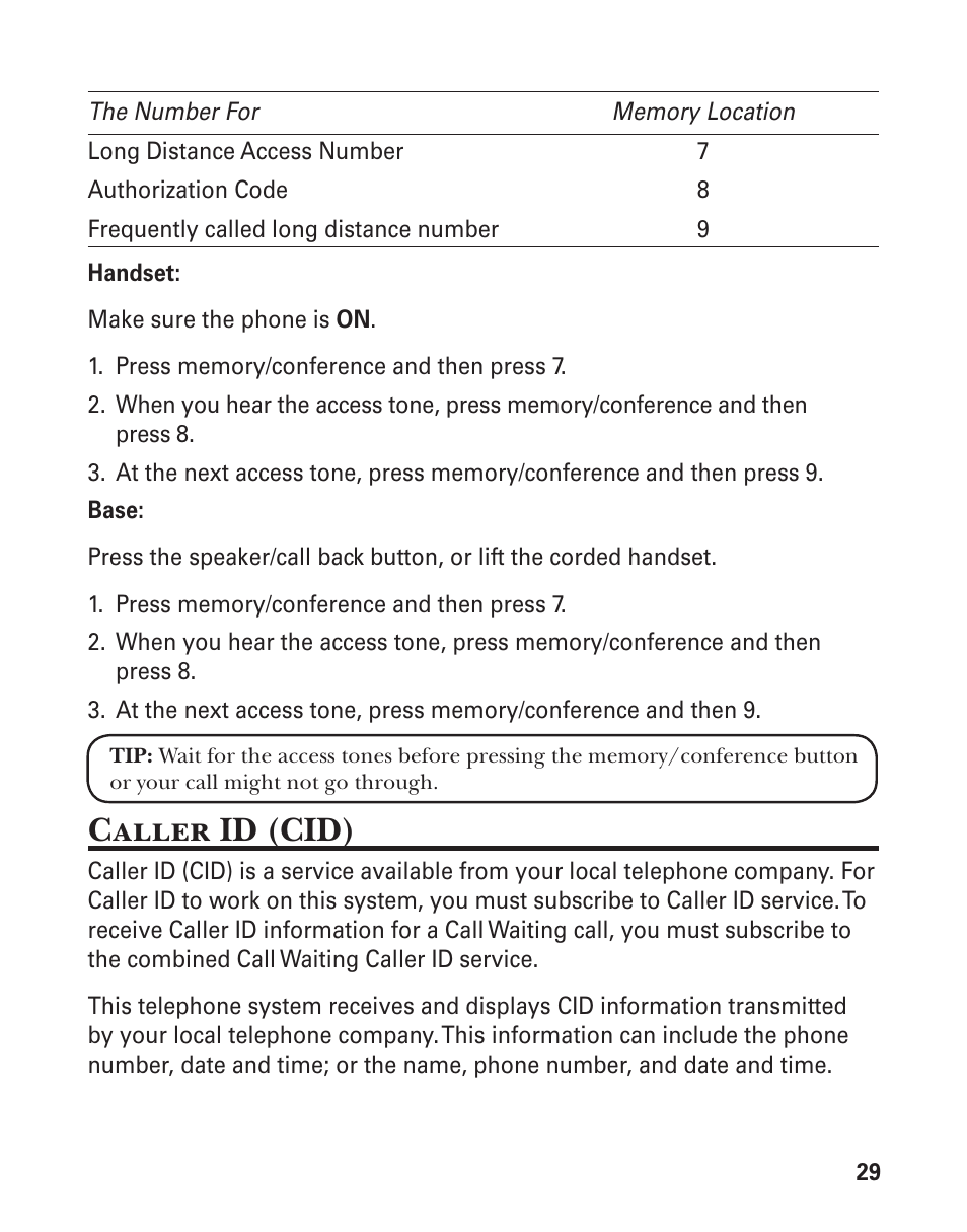 Caller id (cid) | GE 25880 User Manual | Page 29 / 100
