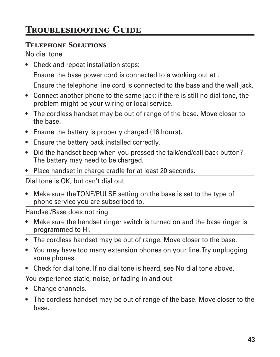 Troubleshooting guide | GE 25880 User Manual | Page 43 / 100