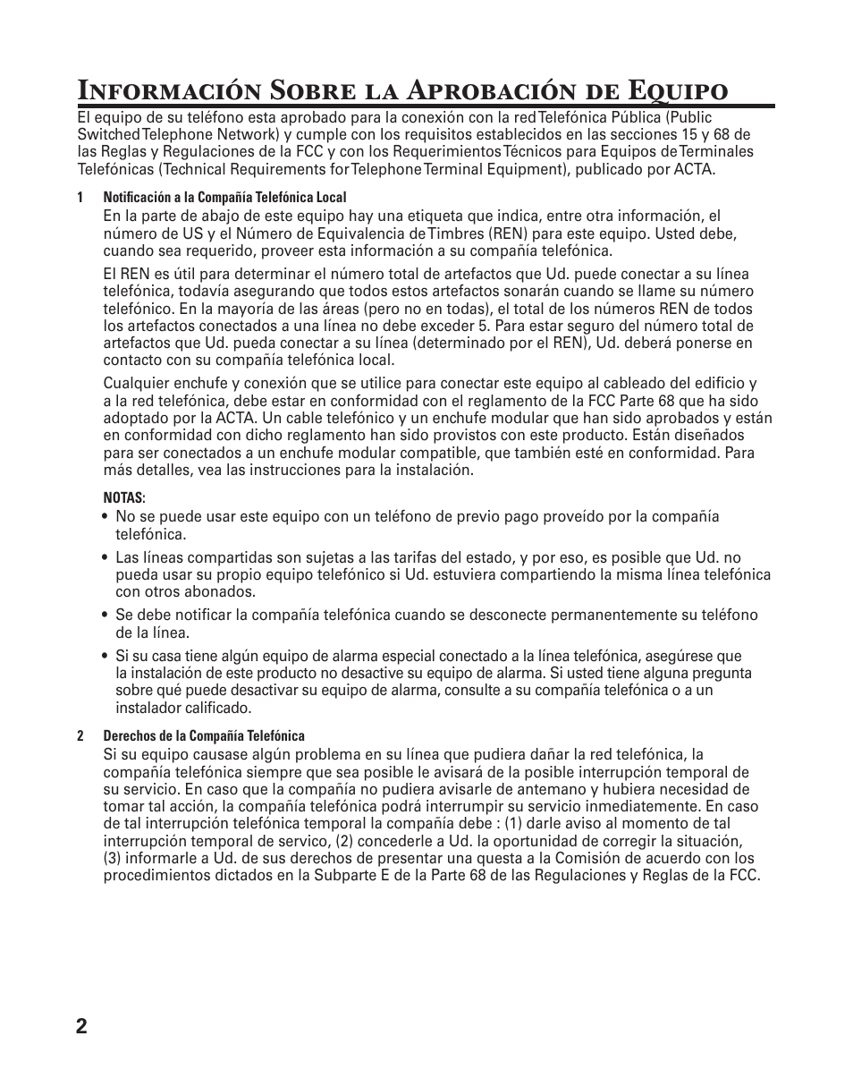 Información sobre la aprobación de equipo | GE 25880 User Manual | Page 52 / 100