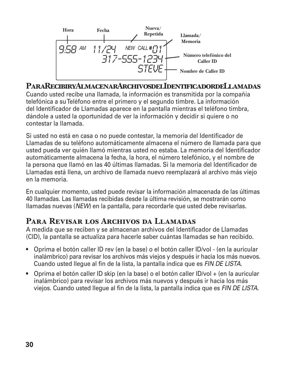 Para revisar los archivos da llamadas | GE 25880 User Manual | Page 80 / 100