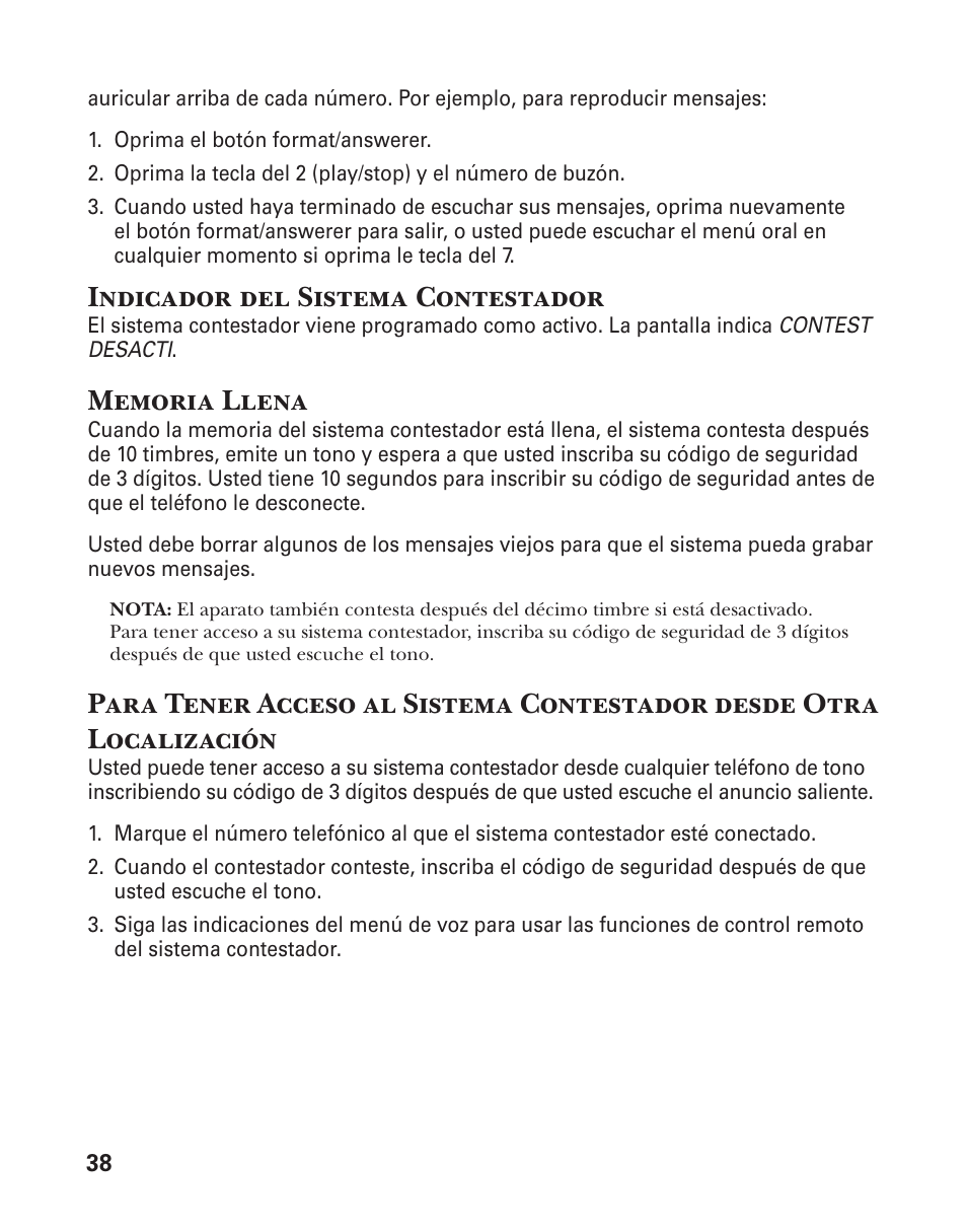 Indicador del sistema contestador | GE 25880 User Manual | Page 88 / 100