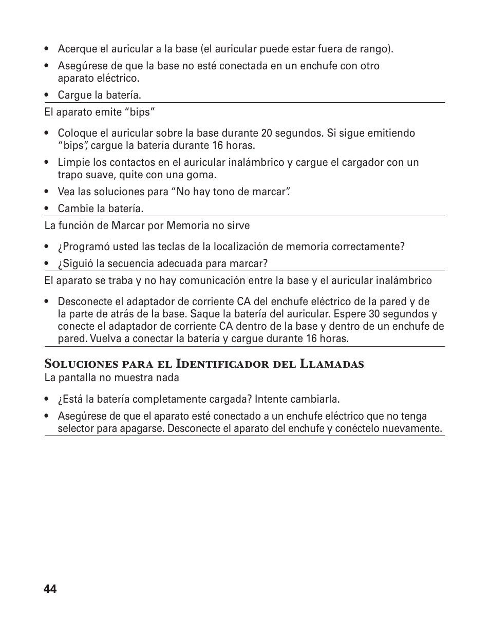 Soluciones para el identificador del llamadas | GE 25880 User Manual | Page 94 / 100