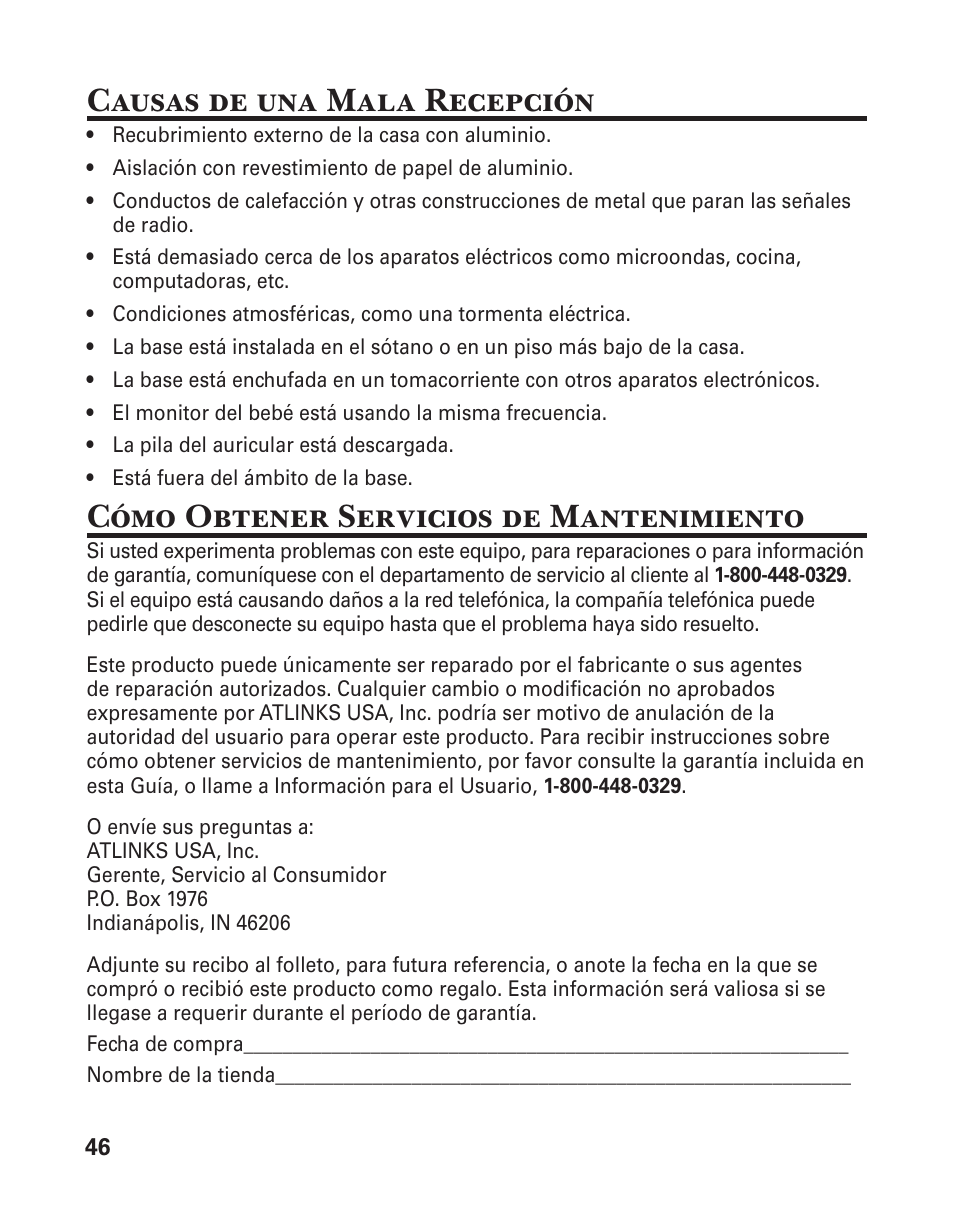 Causas de una mala recepción, Cómo obtener servicios de mantenimiento | GE 25880 User Manual | Page 96 / 100