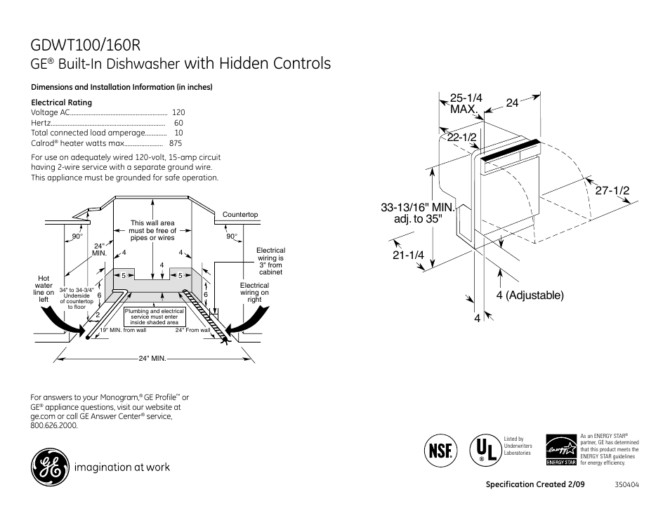 GE GDWT160RSS User Manual | 2 pages