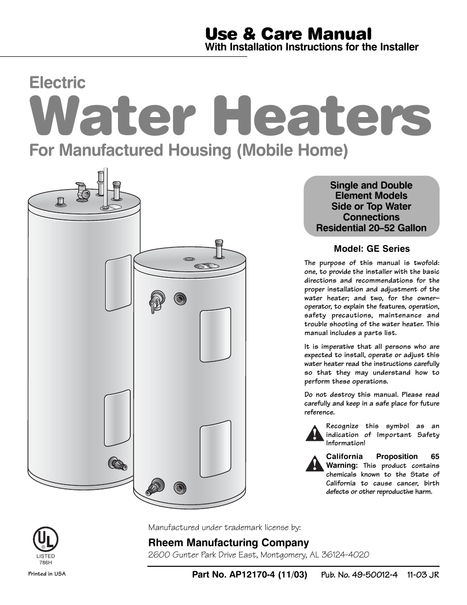 GE AP12170-4 User Manual | 20 pages