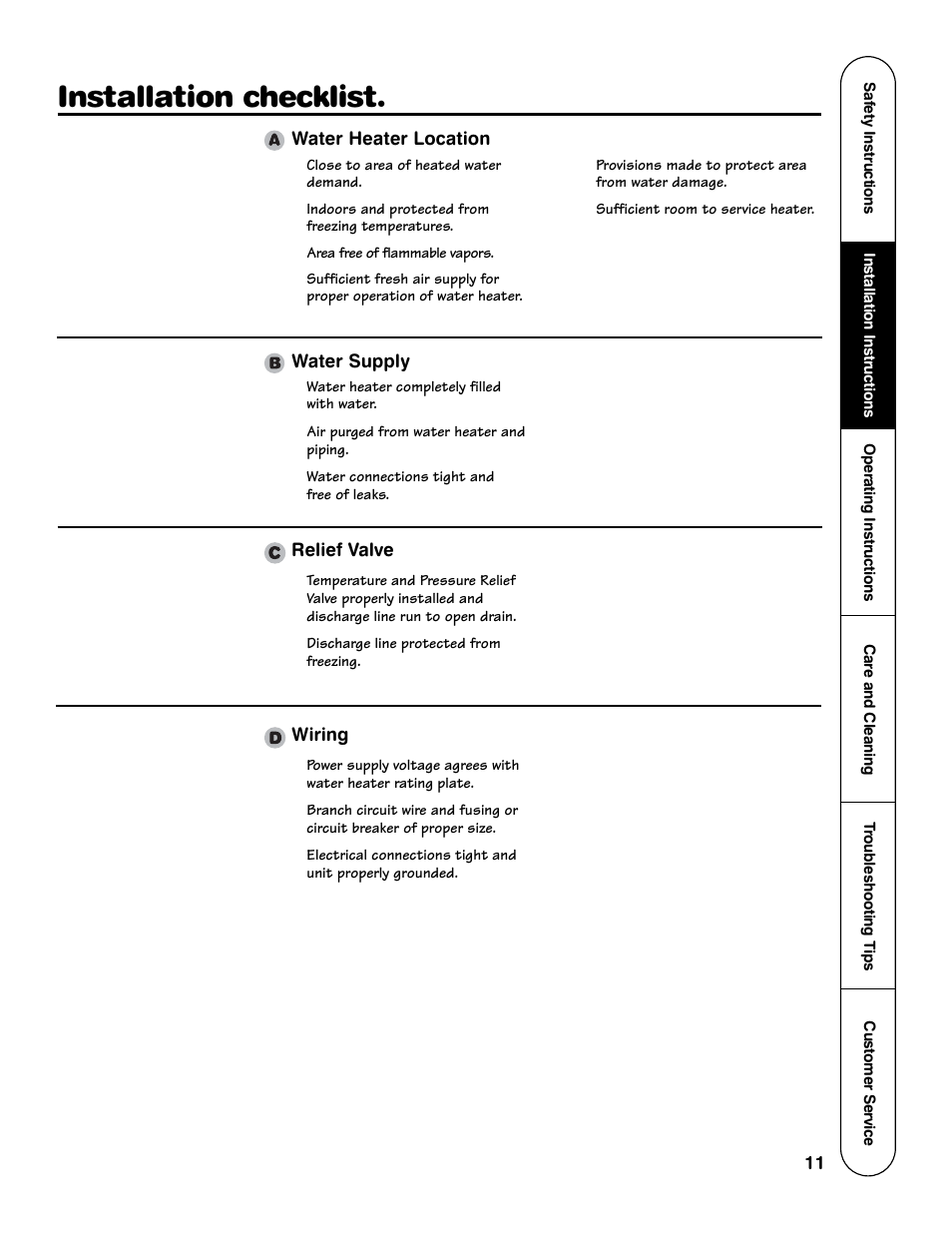 Installation checklist | GE AP12170-4 User Manual | Page 11 / 20