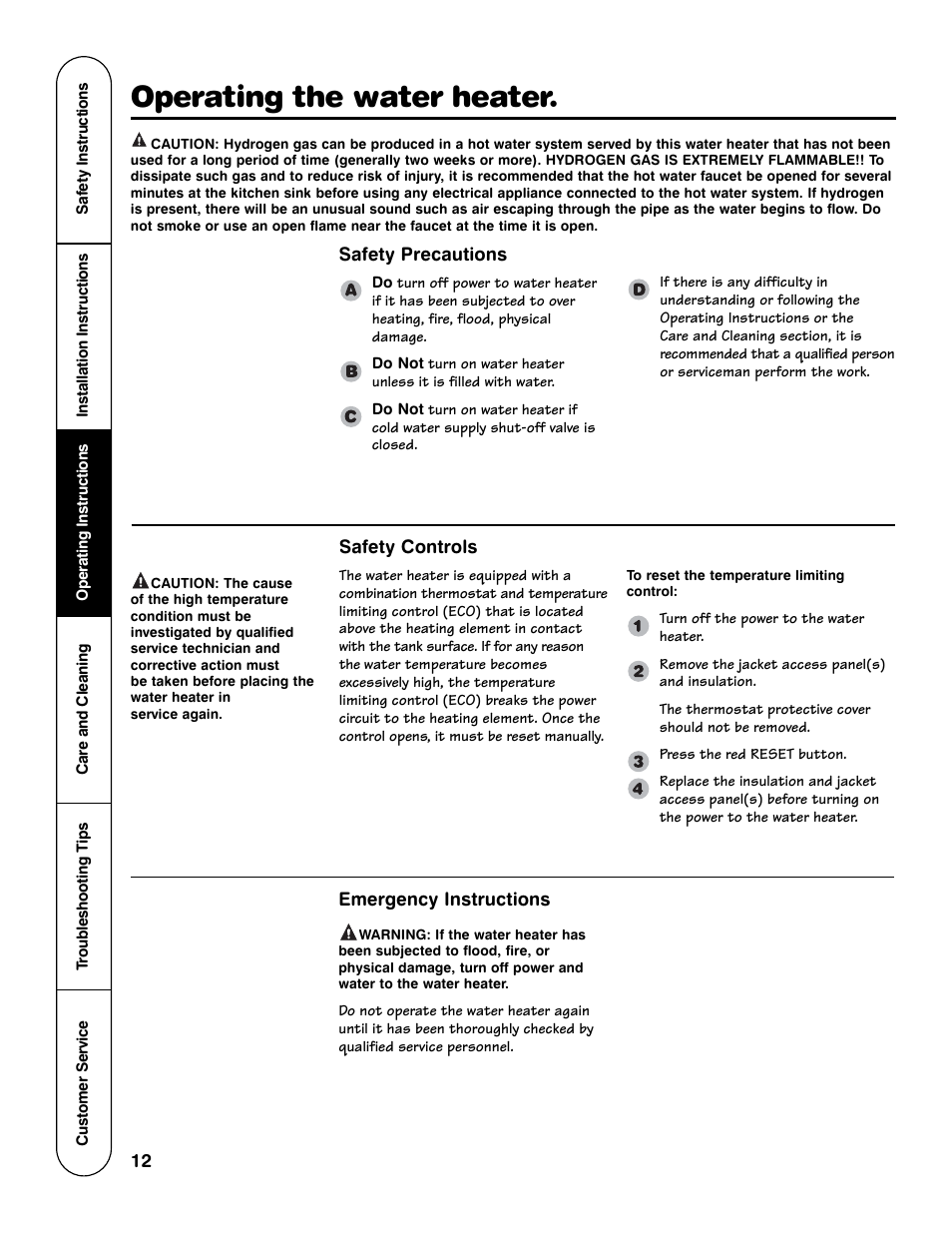 Operating the water heater | GE AP12170-4 User Manual | Page 12 / 20