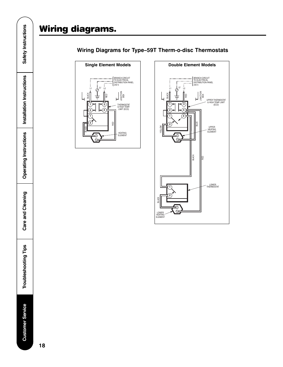 Wiring diagrams, Single element models double element models | GE AP12170-4 User Manual | Page 18 / 20