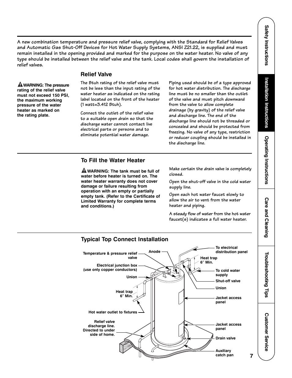 Relief valve, Typical top connect installation | GE AP12170-4 User Manual | Page 7 / 20