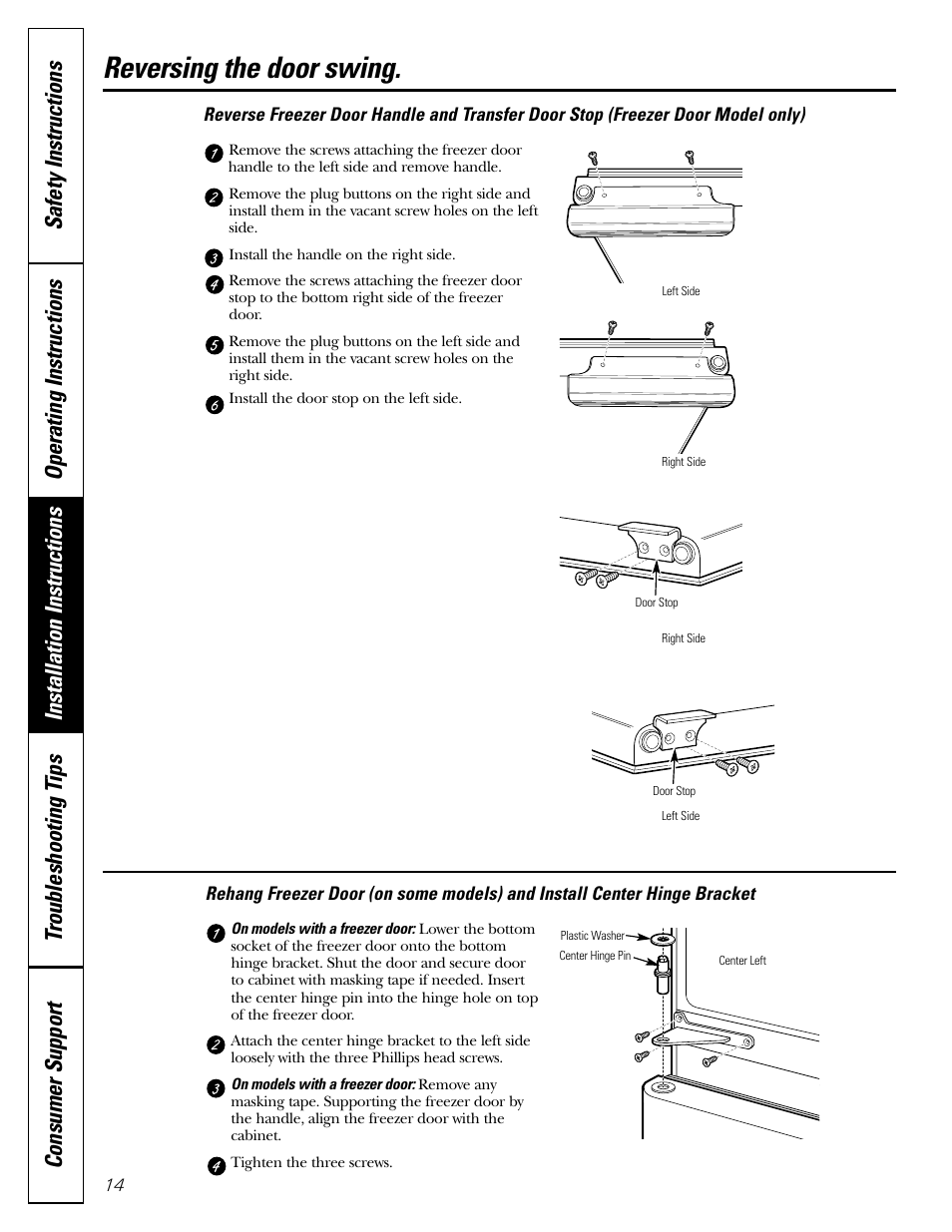 Reversing the door swing | GE 22 User Manual | Page 14 / 64
