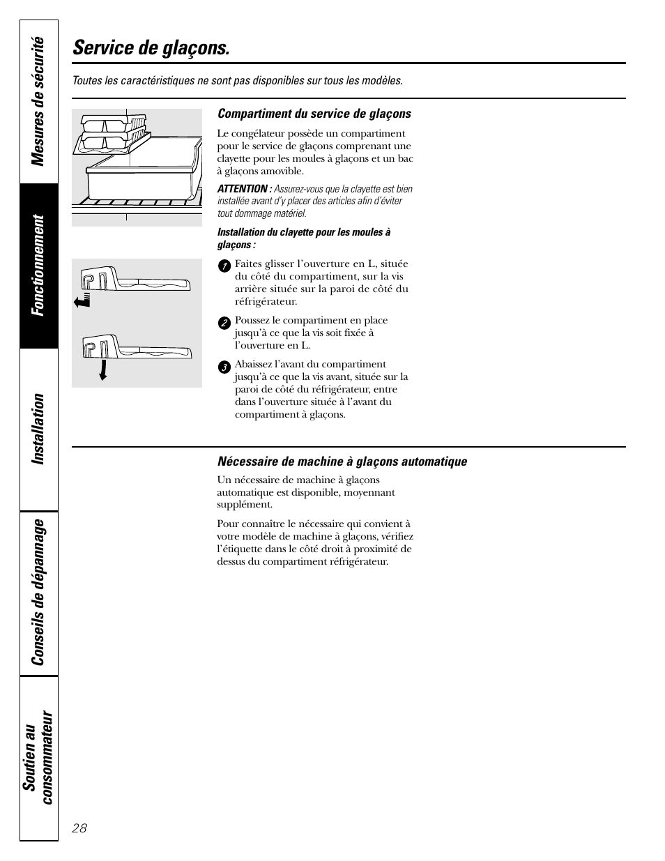 Service de glaçons | GE 22 User Manual | Page 28 / 64