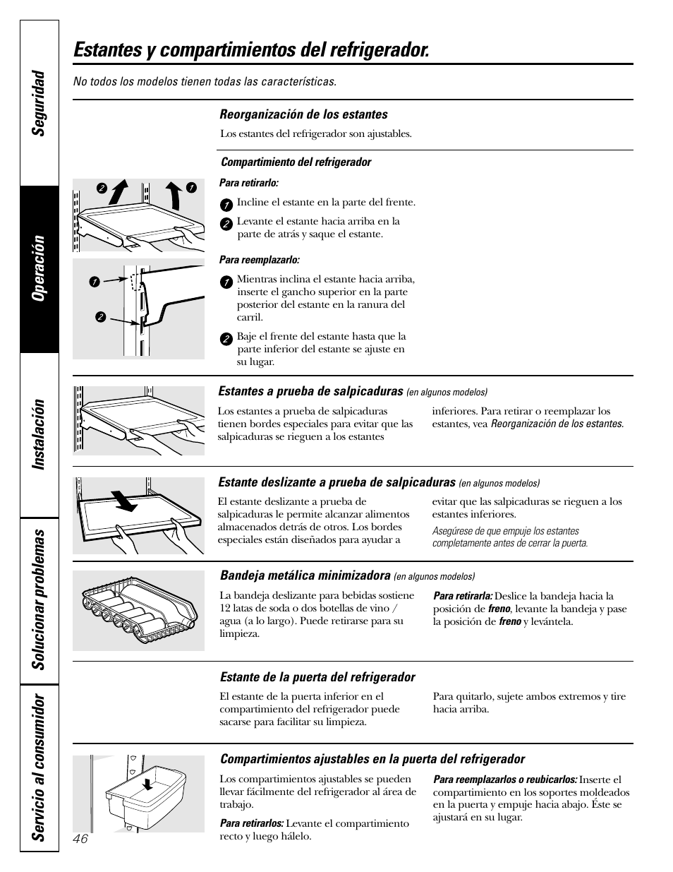 Características, Características , 47, Estantes y compartimientos del refrigerador | GE 22 User Manual | Page 46 / 64