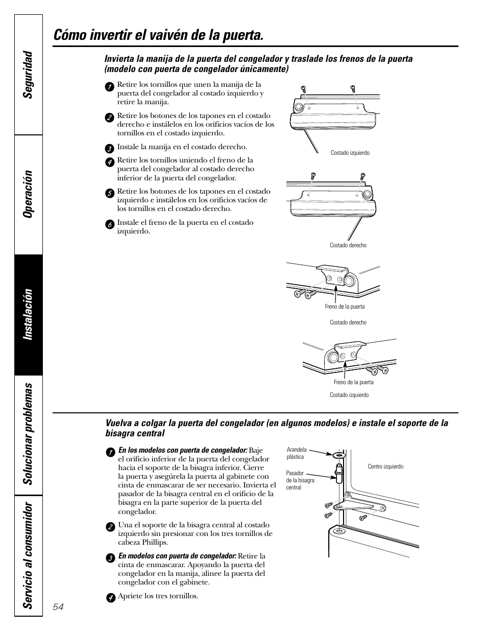 Cómo invertir el vaivén de la puerta | GE 22 User Manual | Page 54 / 64