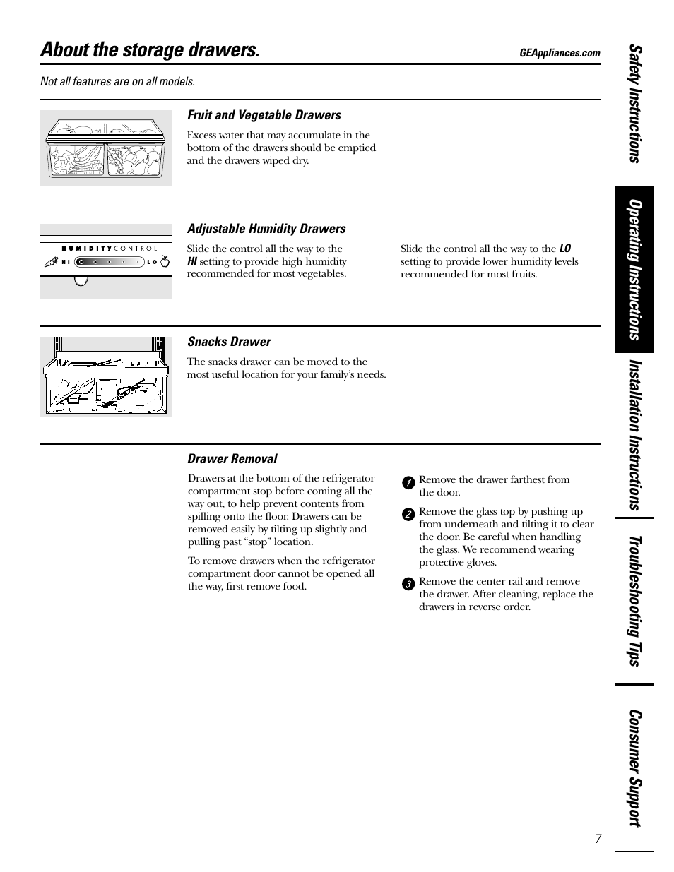 About the storage drawers | GE 22 User Manual | Page 7 / 64