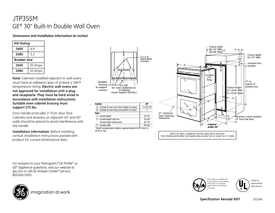 GE JTP35SM User Manual | 2 pages