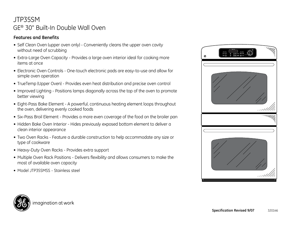 Jtp35sm, 30" built-in double wall oven | GE JTP35SM User Manual | Page 2 / 2