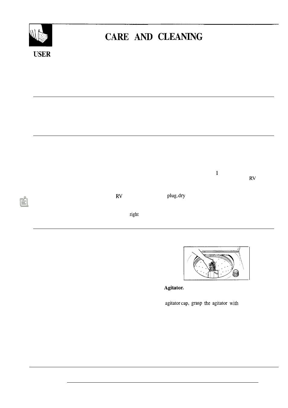 Agitator, Dryer exhaust, Exterior | Lint filter, Storage and vacation tips, User maintenance instructions ,25 | GE WSM2780R User Manual | Page 24 / 28