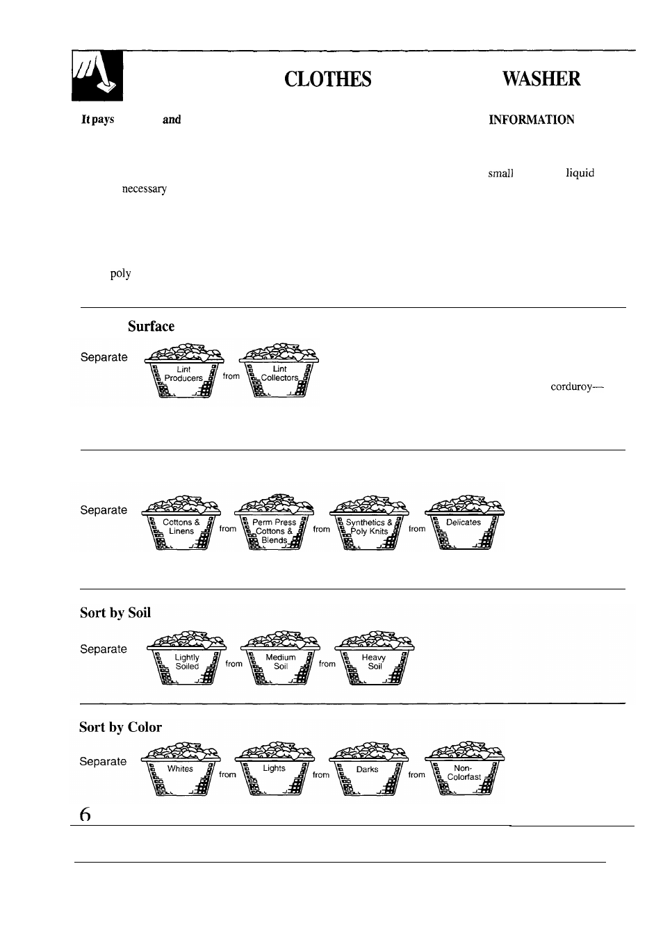 Clothes , 7, Pretreating , 16, 17, Sorting clothes , 7 | How to sort for your | GE WSM2780R User Manual | Page 6 / 28