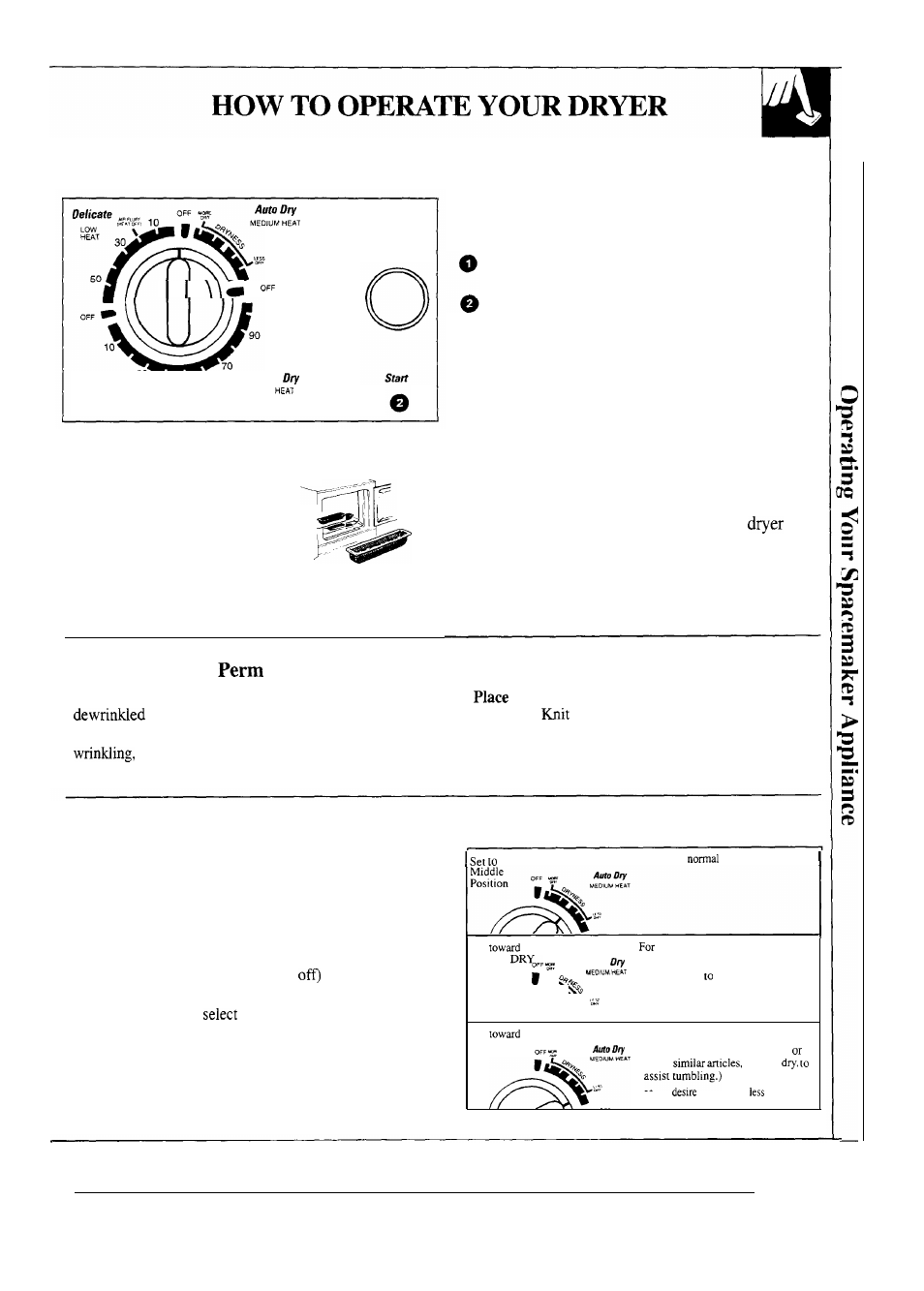 Knits drying, Lint, Loading operating the washer | Operating the dryer permanent press drying, Load the dryer properly, How timed and automatic drying differ, Dryness guide for the automatic cycle | GE WSM2780R User Manual | Page 9 / 28